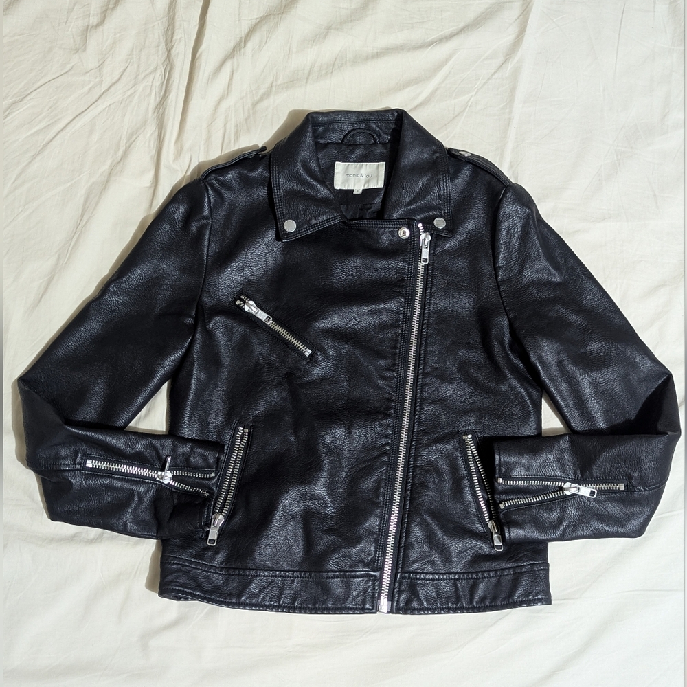 Monk & Lou Moto Style Black Vegan Leather Jacket